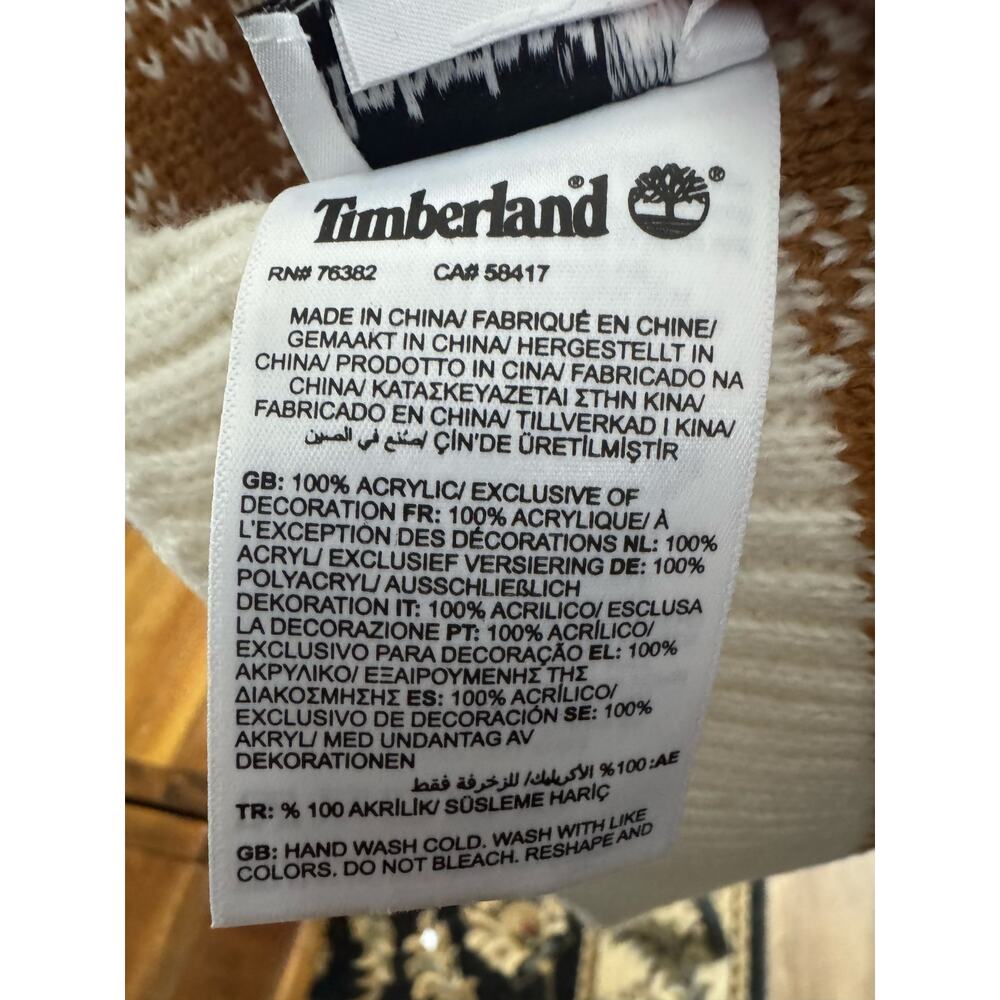 Timberland Brown & White Plaid Knit Scarf One Size Winter Accessory - Picture 4 of 13